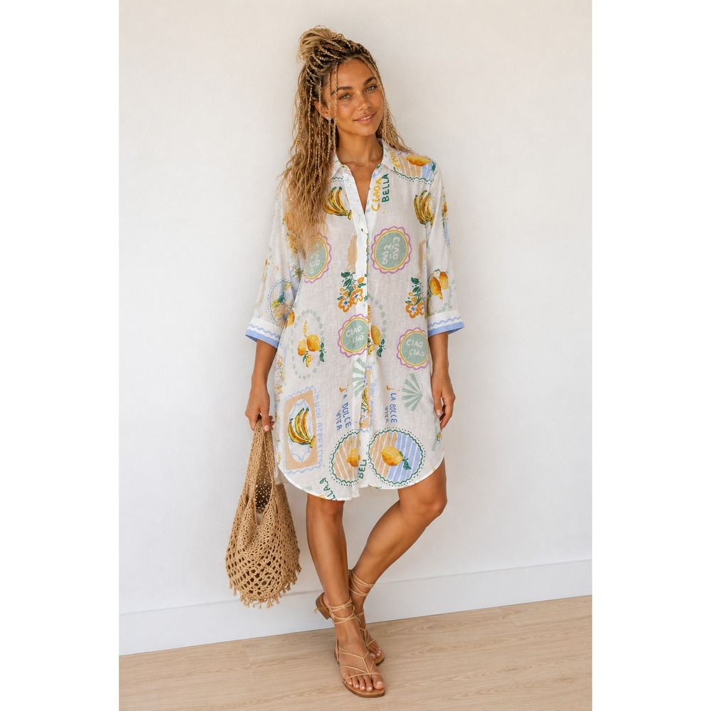 Anthropologie Label Of Love Shirt Dress Sz S Coastal Linen Euro Summer Travel
